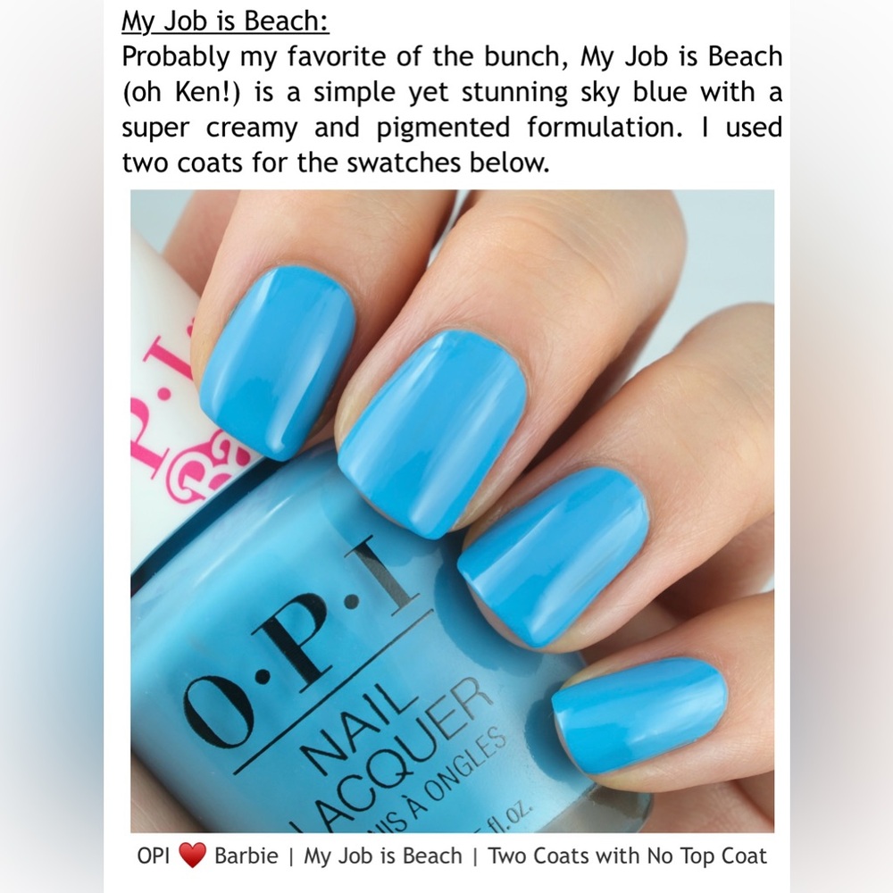 New OPI X Barbie My Job Is Beach Blue